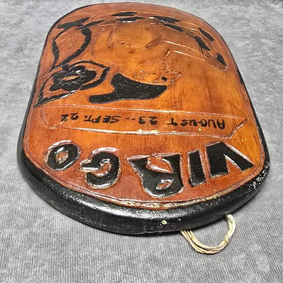 Primitive Handmade Wooden Virgo Astrological Zodiac Sign Horoscope Wall Plaque - Picture 4 of 9